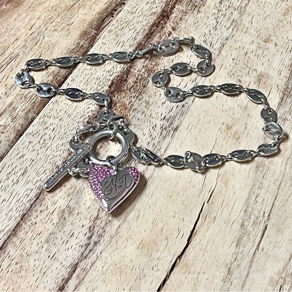 Harley-Davidson 2011 Silver Toggle Necklace with Pink Pave Heart Pendant - Picture 4 of 7